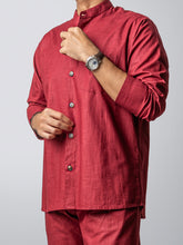 DEEP BURGUNDY MANDARIN SHIRT