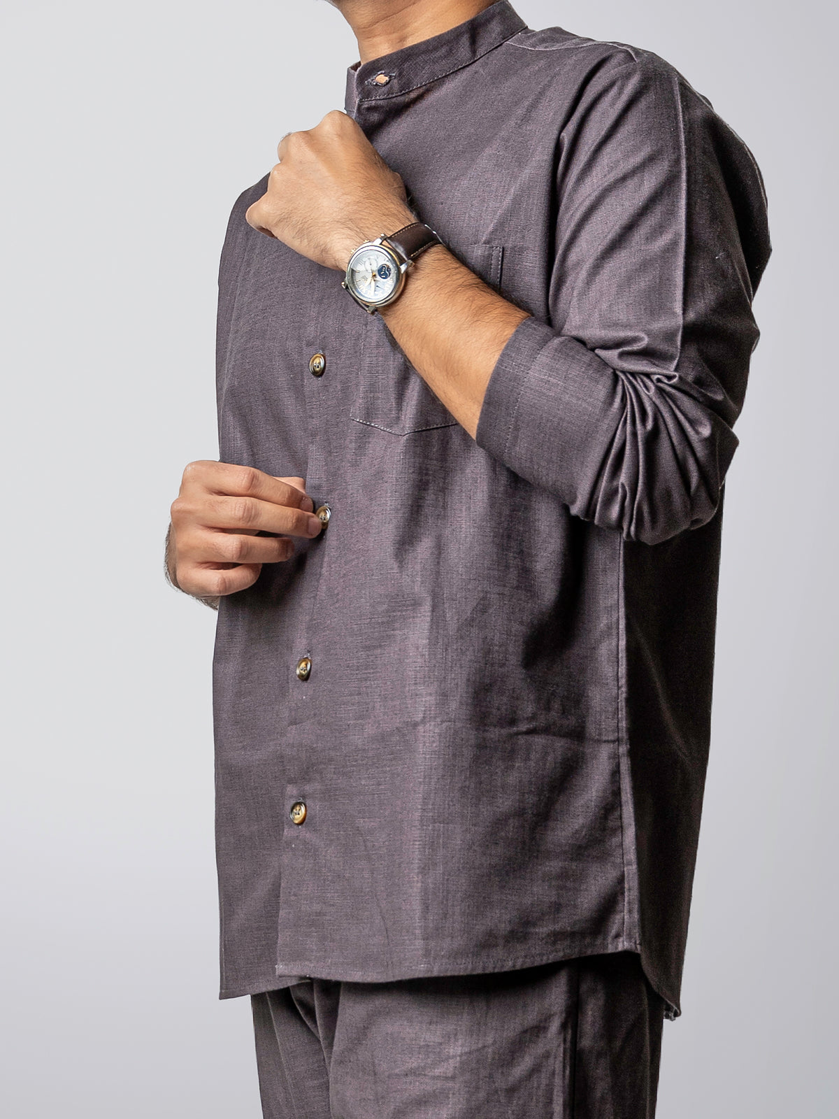 SHADOW GREY MANDARIN SHIRT