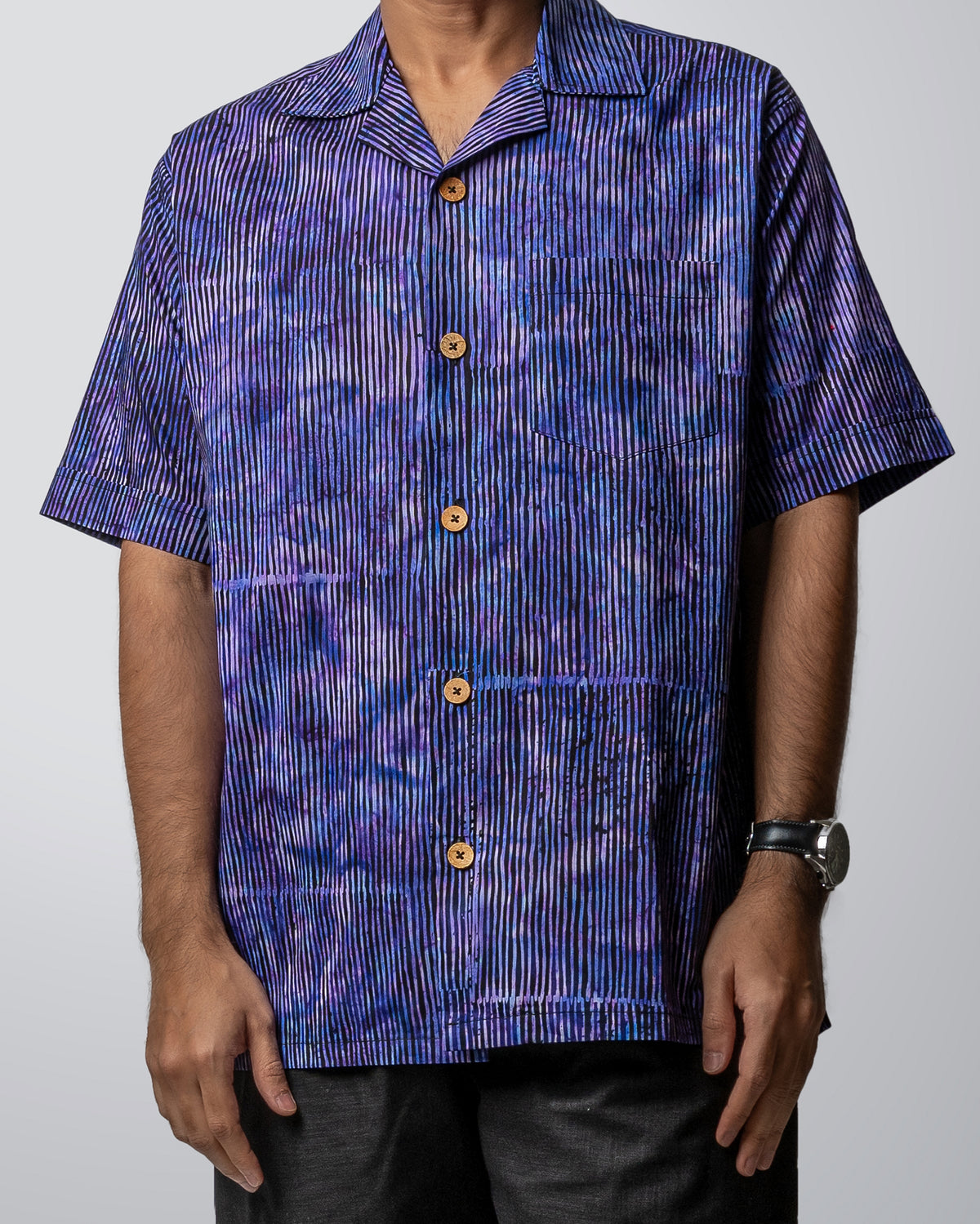 VIOLET STRIPE CUBAN SHIRT