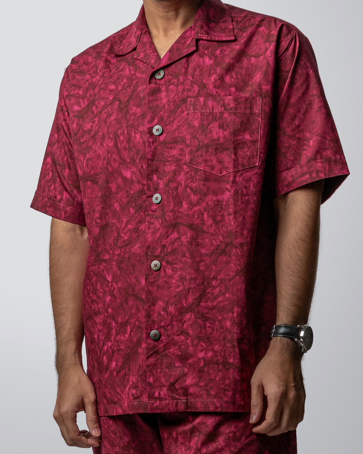 WINE MARBLE CUBAN SHIRT